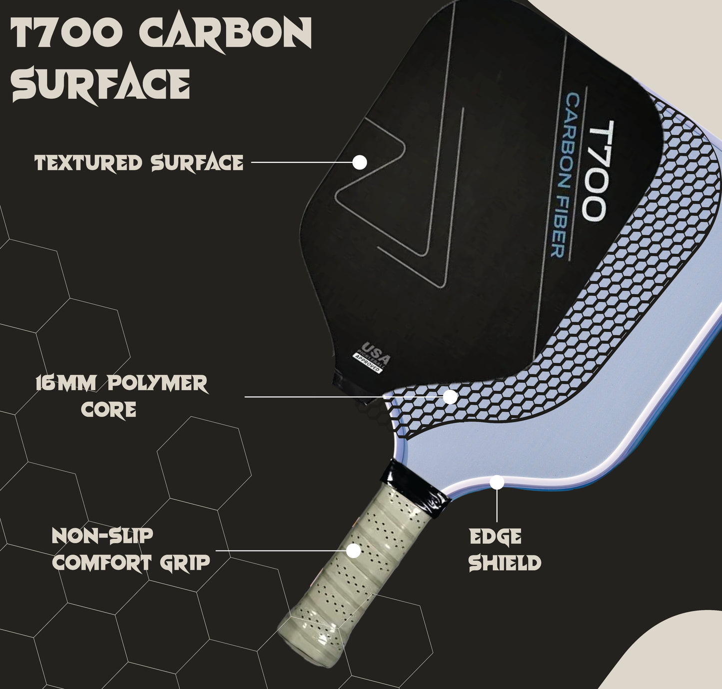 T700 Raw Carbon Fiber Pickleball Paddle